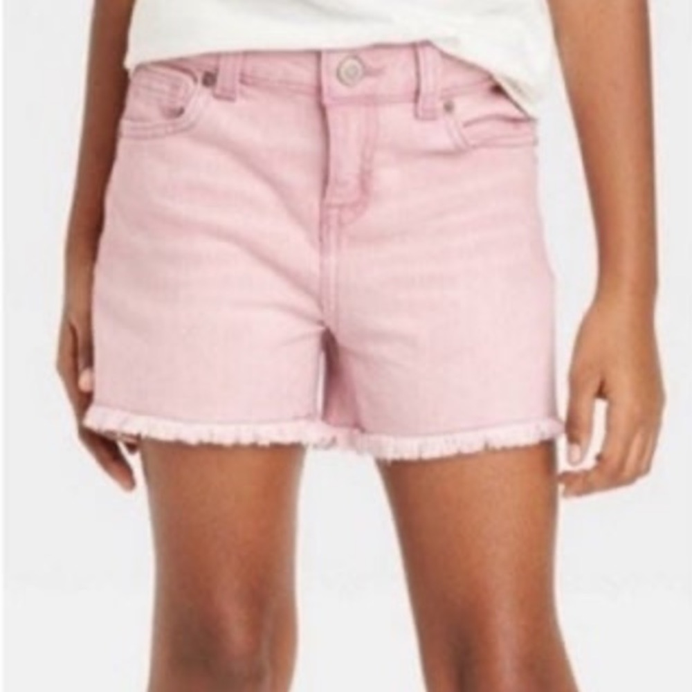 Cat & Jack Girls Pink Denim Shorts Large Plus NWT Raw Hem